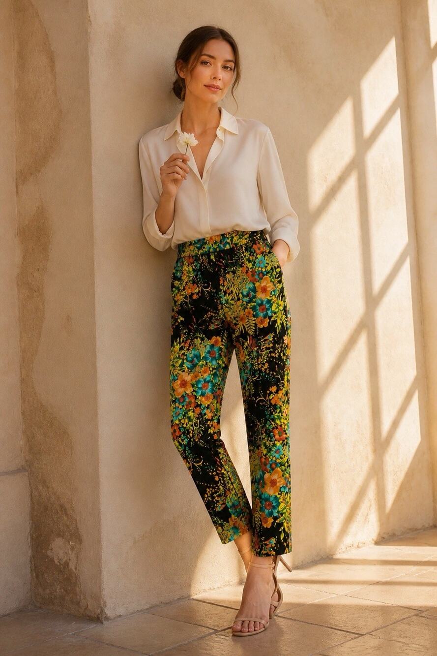 Soft Surroundings In Bloom Floral Slim Ankle Pants Women Size L Multicolor